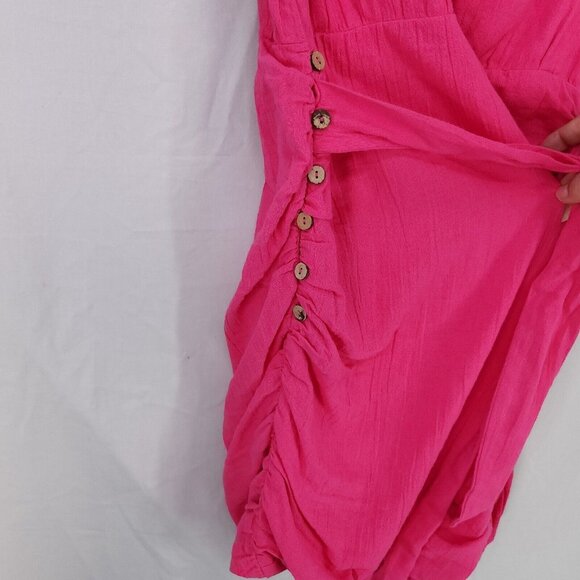 Free People Mini Dress Size Small One Shoulder Side Button Up Ruched Bodycon - Picture 5 of 15